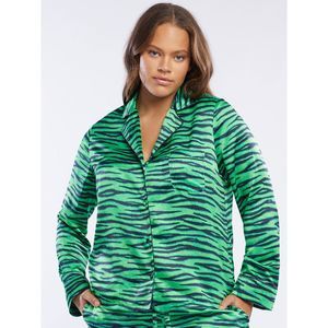 Savage X Fenty Satin Pajama Top Green Tiger Print